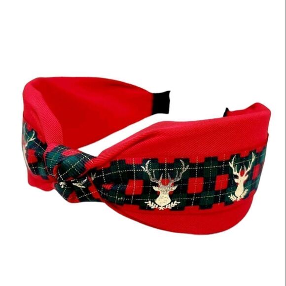 Christmas Plaid Reindeer Headband - Picture 1 of 3